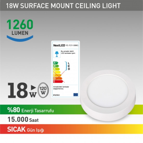 NextLED YE-TCY-18 WG SIVA ÜSTÜ LED ARMATÜR ( Sıcak Gün Işığı)  