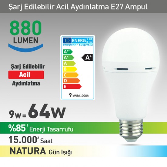 NextLED Şarjlı Led Ampul E27 9W Natura NextLED Şarjlı Led Ampul E27 9W Natura