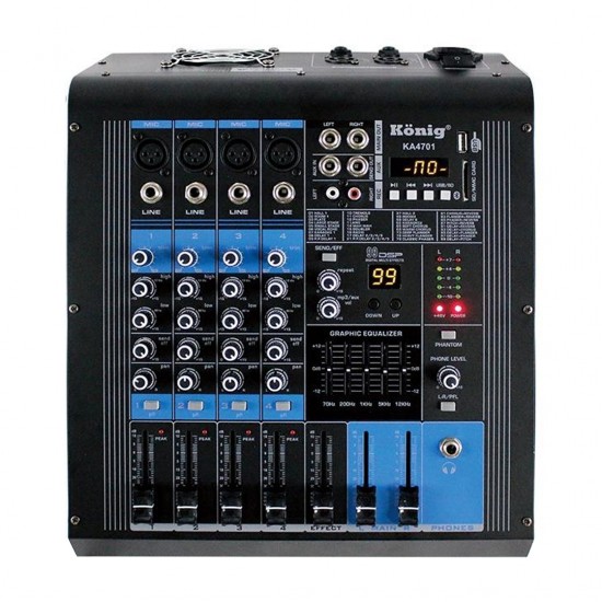 KÖNİG KA-4701 2X350 4 KANAL USB-SD-BLUETOOTH 5 BANT EQ-99 DSP EFK POWER MIXER KÖNİG KA-4701 2X350 4 KANAL USB-SD-BLUETOOTH 5 BANT EQ-99 DSP EFK POWER MIXER