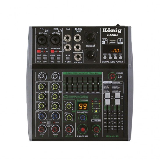 KÖNİG K-500EQ 4 KANAL-USB-BT 7 BANT EQ KUKALAKLIK ÇIKIŞ DEC MIXER KÖNİG K-500EQ 4 KANAL-USB-BT 7 BANT EQ KUKALAKLIK ÇIKIŞ DEC MIXER