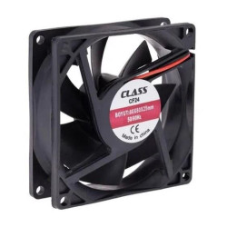 Class CF-241 DC12V 80x80x25mm Aksiyel Fan - 20cm Siyah-Kırmızı Güç Kablolu