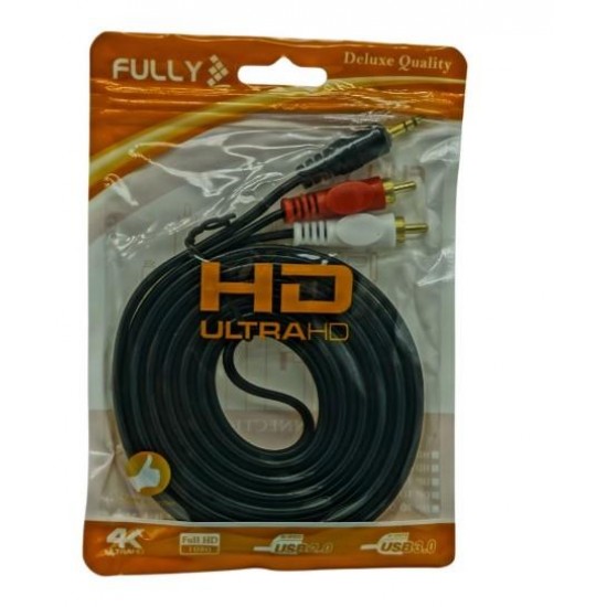 Fully G-530AG 3 Metre Gold Uçlu 2 RCA - 3.5mm Stereo Ses Kablosu