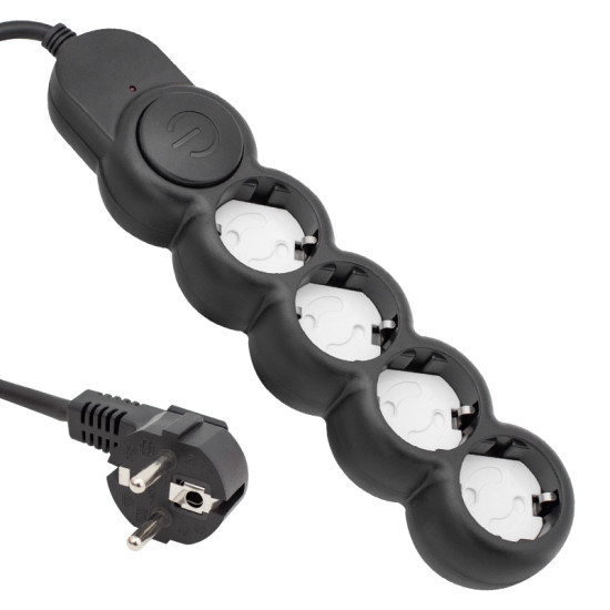 VEA VE-2S5S 4LÜ 2 METRE KABLOLU ANAHTARLI SİYAH AKIM KORUMALI GRUP PRİZ