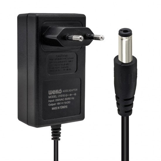WEKO 18 VOLT - 1 AMPER 5.5*2.5 UÇLU YERLİ ÜRETİM PRİZ TİPİ ADAPTÖR WEKO 18 VOLT - 1 AMPER 5.5*2.5 UÇLU YERLİ ÜRETİM PRİZ TİPİ ADAPTÖR
